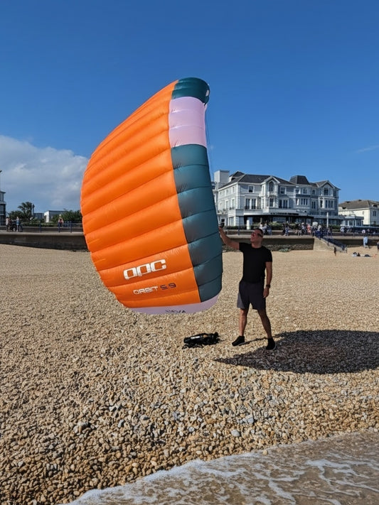 PPC Orbit parawing on the beach ready to go on water foiling